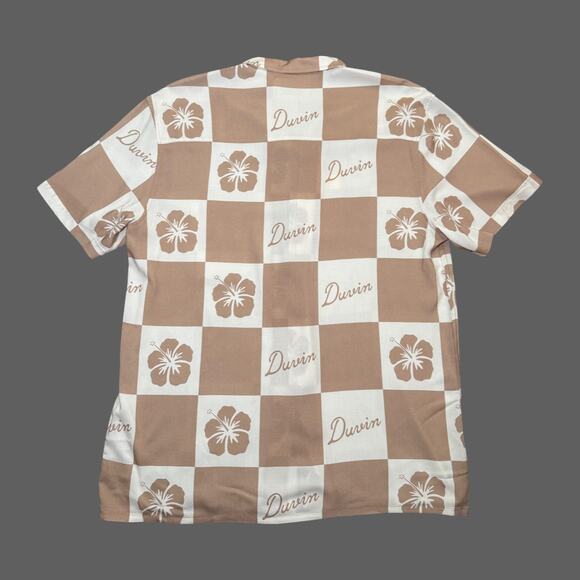 Duvin Checker Flower Button Up Tan Mens Size M NWT $68 - Picture 6 of 7